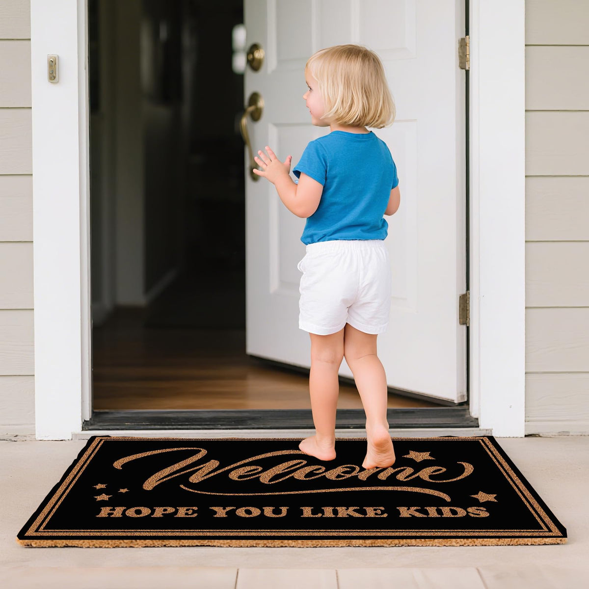 HEYAOBAIHUO Hope You Like Kids Doormat 30x17 Inch Cute Welcome Mat Outdoor Funny Front Door Mat Indoor Entrance with Non-Slip PVC Backing Waterproof Black Halloween Home Decor