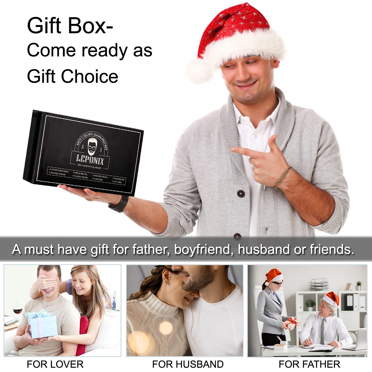 Shaving Kit for Men - The Ultimate Secret Santa Gift Set, Includes Safety Razor, Sandalwood Shaving Cream, Aftershave, Pre Shave Oil, Brush, Bowl & Apron Bib - Unique Gifts Set for Him Husband Dad