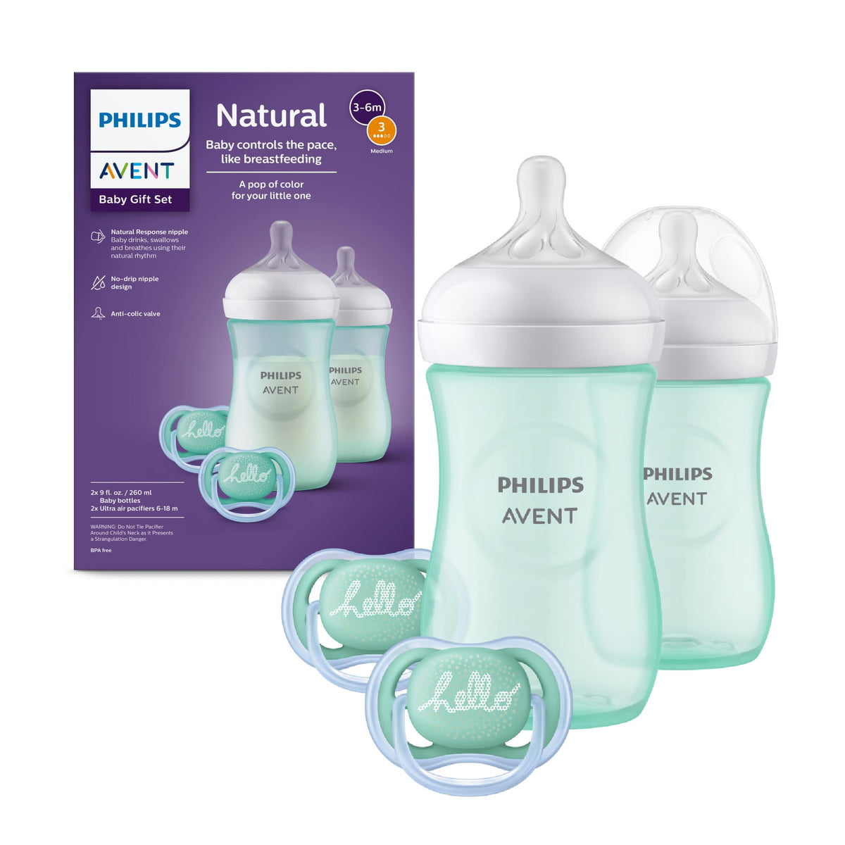 Philips AVENT Natural Baby Bottle with Natural Response Nipple, Teal Baby Gift Set, SCD837/02