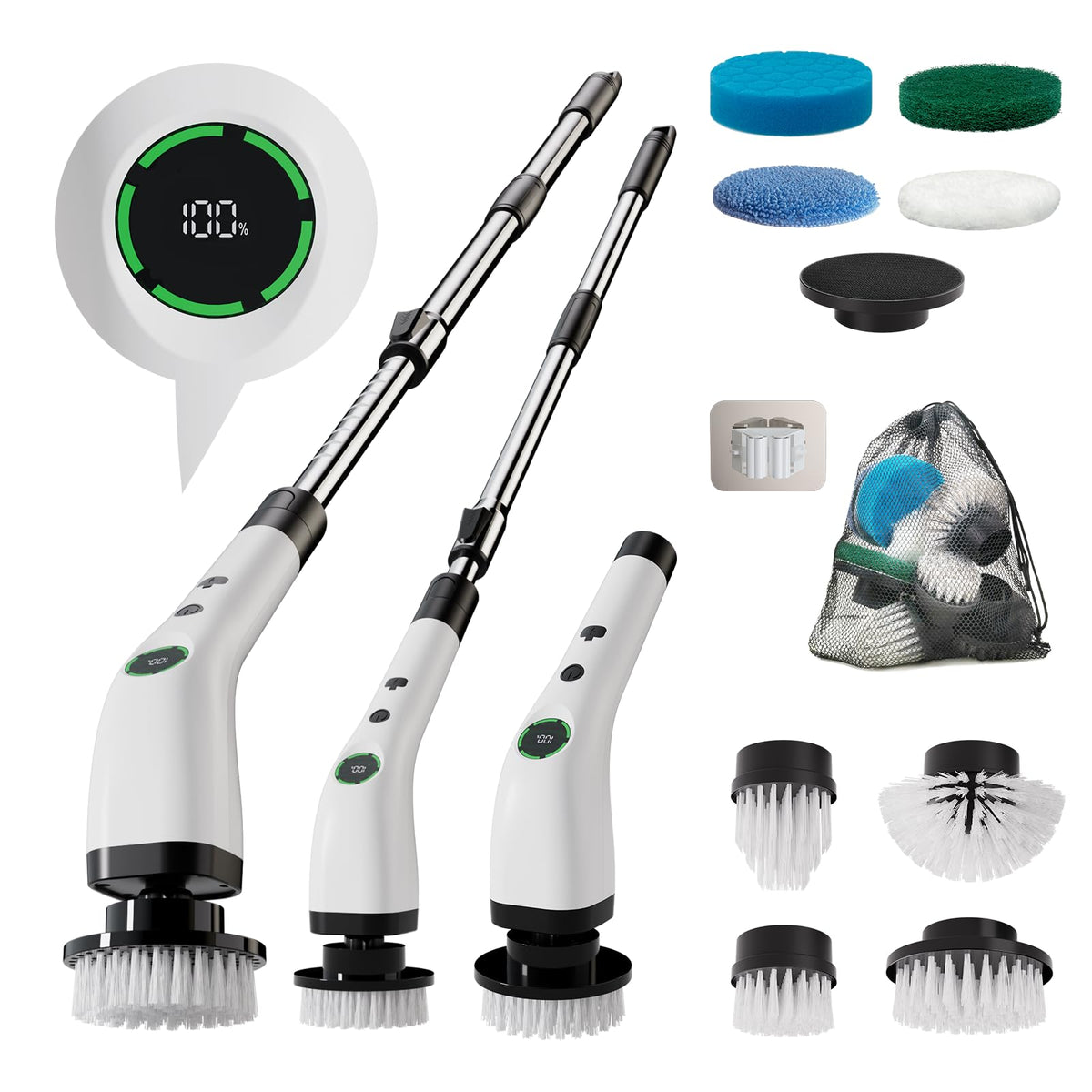 Swyprrix Electric Bathroom Cleaning Brush, Cordless Spin Scrubber Full Body Waterproof IPX7 with Adjustable Handle, 8 Replaceable Brush Heads for Bathtub/Kitchen/Window/Home -SD-CTB01