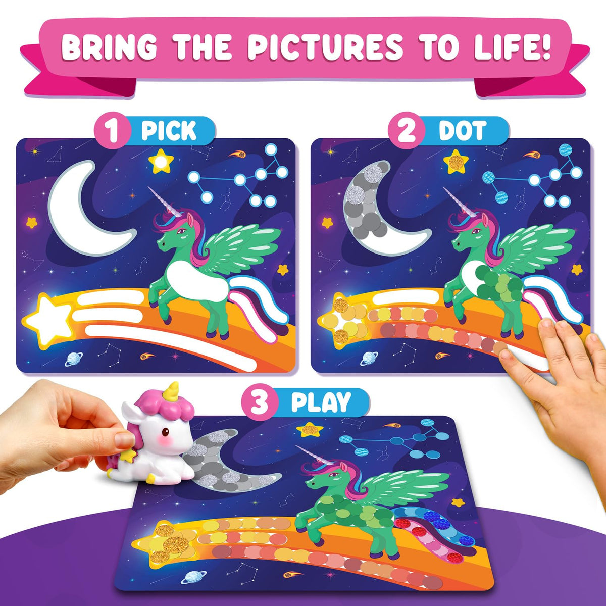 Funcils Dot Art Activity - Unicorn & Princess Sticker Kit, Toddler Art & Craft Supplies for Kids, Birthday Gifts for Boys & Girls Ages 3, 4, 5, 6, 7 Year Old - Kids Travel Toys, Airplane Must Have