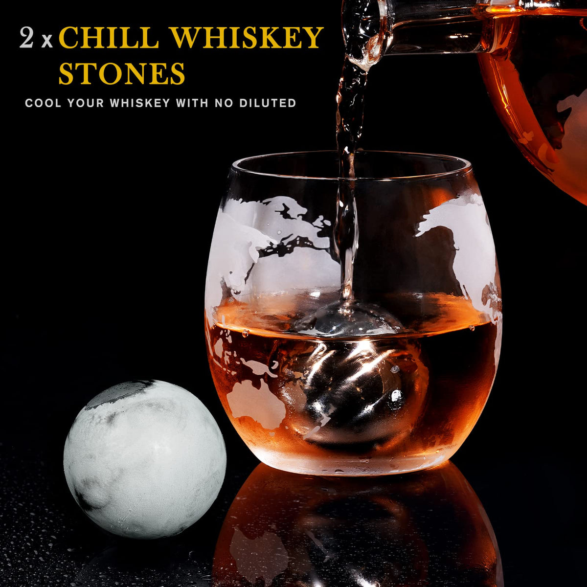 PONPUR Gifts for Men Dad Valentines Day, Whiskey Decanter Globe Set with 2 Ball Stones & 2 Glasses, Anniversary Birthday Gifts for Him Husband Boyfriend Brother, Cool Stuff Gift for Bourbon Scotch