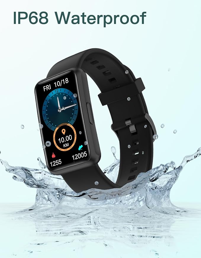 HUAKUA Fitness Tracker No Bluetooth No APP No Phone Needed, Fitness Watch for Men Women Parents IP68 Waterproof with Full Touch Screen Steps Calories Counter Sleep Tracker Alarm Clocks (Black)