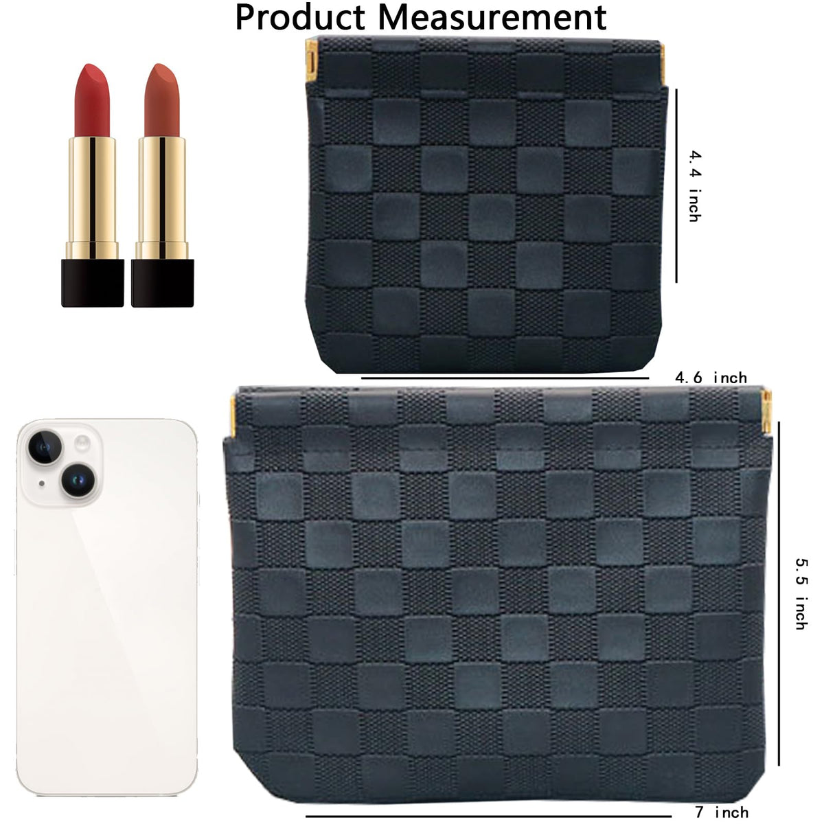 lomkya Checkered Makeup Bag Set Black 2 Pieces Leather Pocket Cosmetic Bag for Purse Waterproof Small Makeup Pouch for Purse Aesthetic Accessories Small Makeup Bag for Women inside Coin Purse
