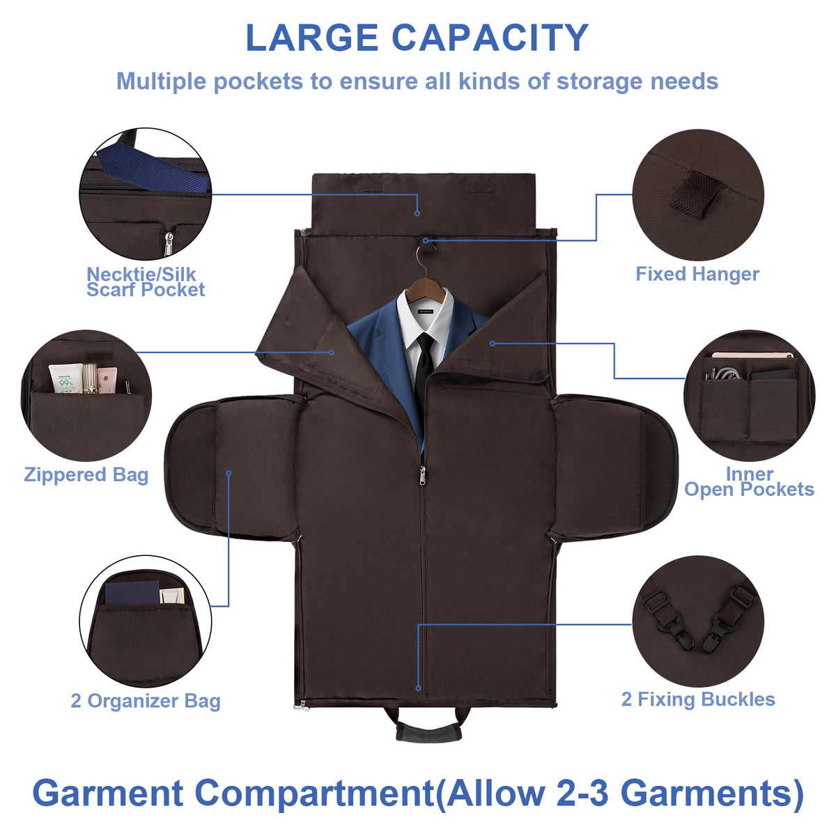 Garment Duffle Bag for Travel - Convertible Carry on Garments Duffel Bags Travel Bag for Women Men Large Weekender Bag with Shoes Compartment 3 in 1 Hanging Clothes Suit Dress Bag 3pcs Set