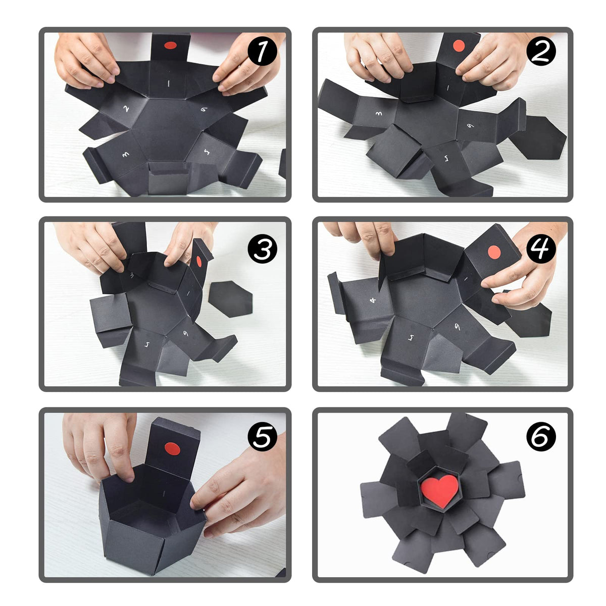 Wanateber Explosion Box, DIY Explosion Box with 6 Faces, Main Part Assembled Handmade Photo Album for Birthday Gift, Anniversary, Valentine's Day, Wedding (Black)