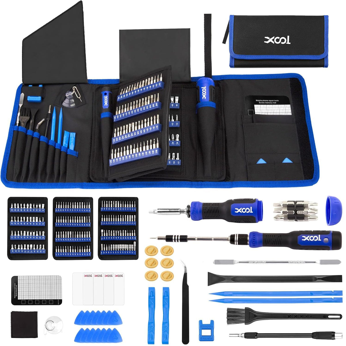 XOOL 200 in 1 Precision Screwdriver Kit, Electronics Repair Tool Magnetic Driver Kit with 164 Bits, Flexible Shaft, Extension Rod for Computer, iPhone, Laptop, PC, PS4, Xbox, Nintendo