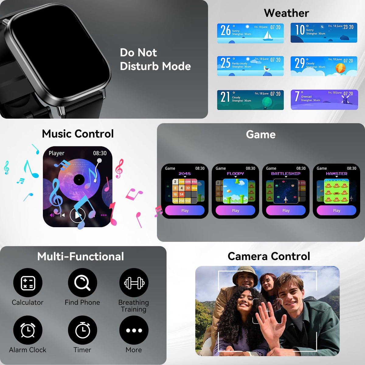 ganopterygon Smart Watch with 2.01" HD Touchscreen, Bluetooth Calling, 120+ Sports Modes, 24/7 Heart Rate & Sleep Monitoring, IP67 Waterproof Fitness Tracker, Compatible with iOS and Android (Black)
