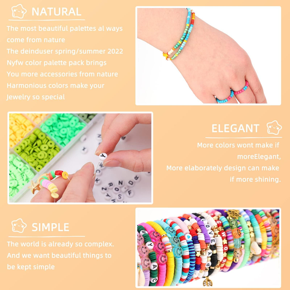 SJZWSD 6-Box Friendship Bracelet Making Kit - 16,000pcs Clay, Seed & Glass Beads Collection, Letter Beads, Charms