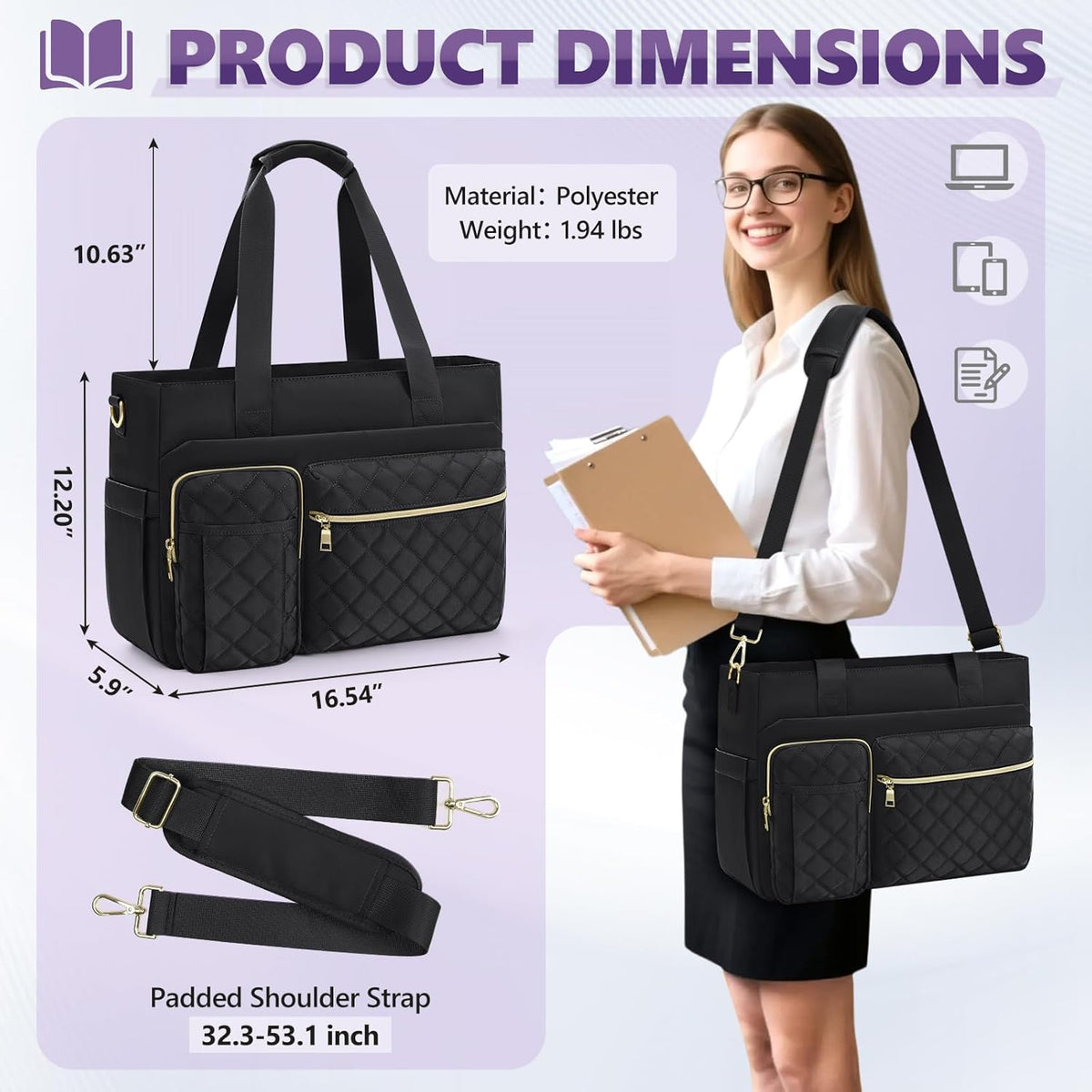 SDYSM 15.6 inch Teacher Tote Bag Laptop Bag Work Bags for Women Nurse Tote Professional Computer Messenger Shoulder