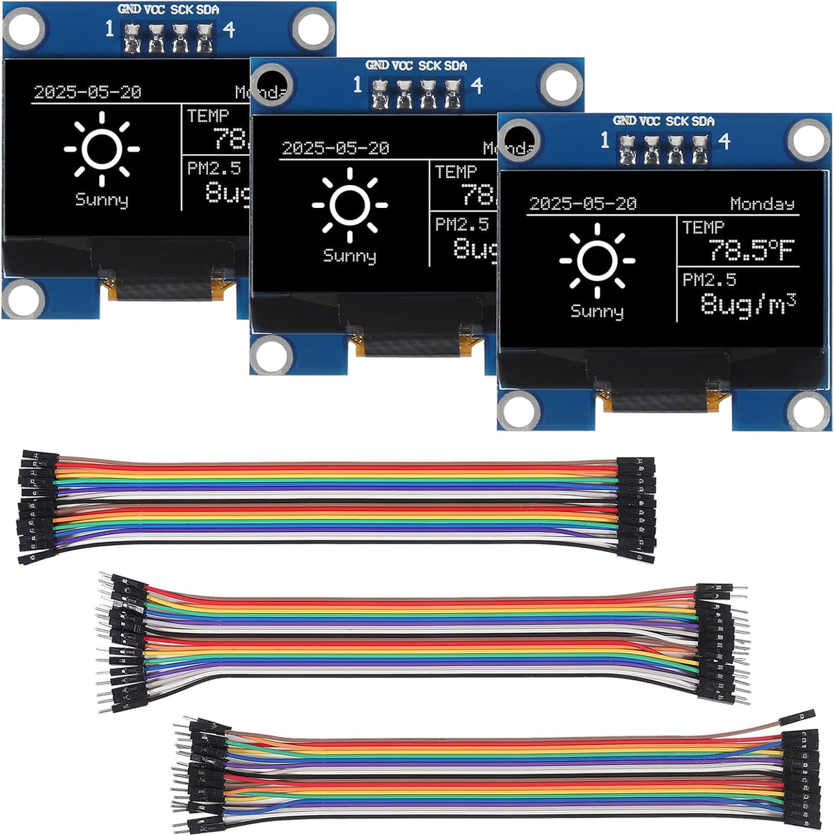 AITRIP 3PCS 1.3 Inch I2C 128x64 SH1106 IIC OLED Display Module Pixel Screen Module with Breadboard Jumper Wires M/F M/M