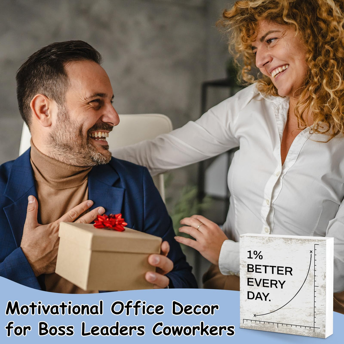 1% Better Every Day Motivational Office Desk Decor Inspirational Home Accessories Work Appreciation Gifts for Men Women Coworkers Employees Boss Positive Wooden Sign