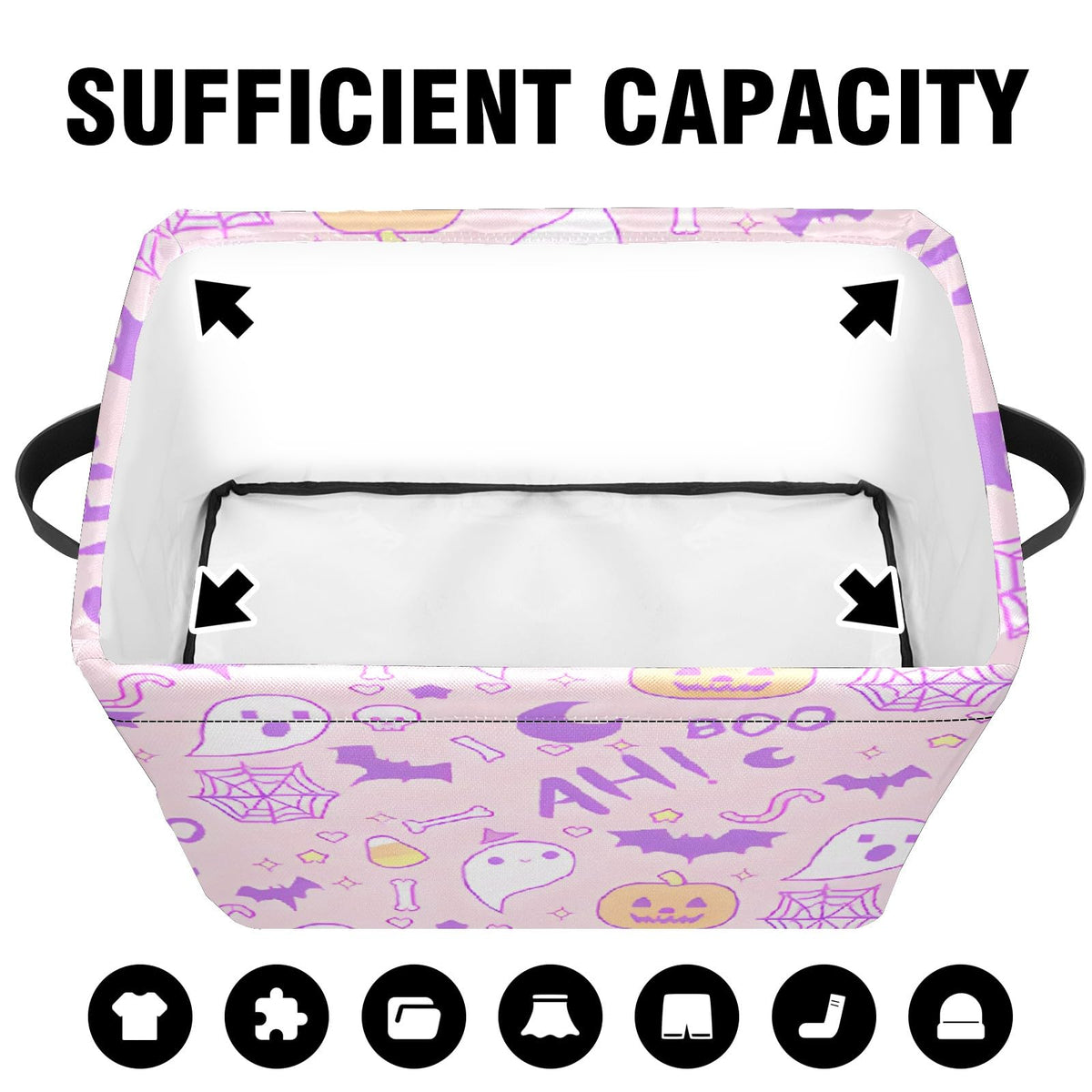 Andemie Halloween Basket Cute Pink Spooky Boo Basket Stuffers for Women Teen Girls Girlfriend Trick or Treat Bags Cube Large Collapsible Storage Bins