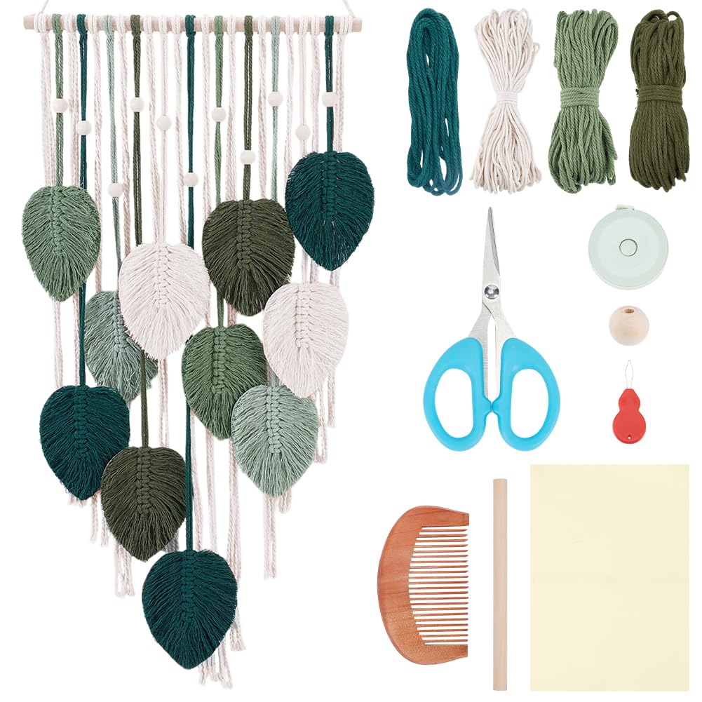 ACRNIGHEET Boho Macrame Leaf Kit for Adults Beginners Large DIY Macrame Kit Leaf Tassels Wall Hanging Elegant Wall Decor Bohemian Macrame Projects Handmade Enthusiast Gift