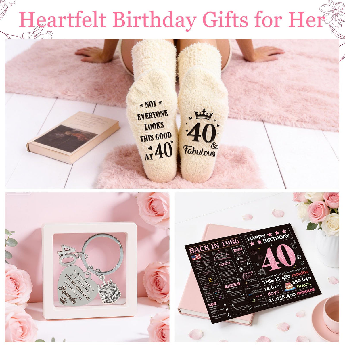 40th Birthday Gifts Women, Vintage 1986 Happy 40th Birthday Gifts Basket for Women Unique Gift Ideas for 40 Year Old Woman, Mom, Wife, Girlfriend, Sister, Friend, Funny Bthday Gift Turning 40 Year Old