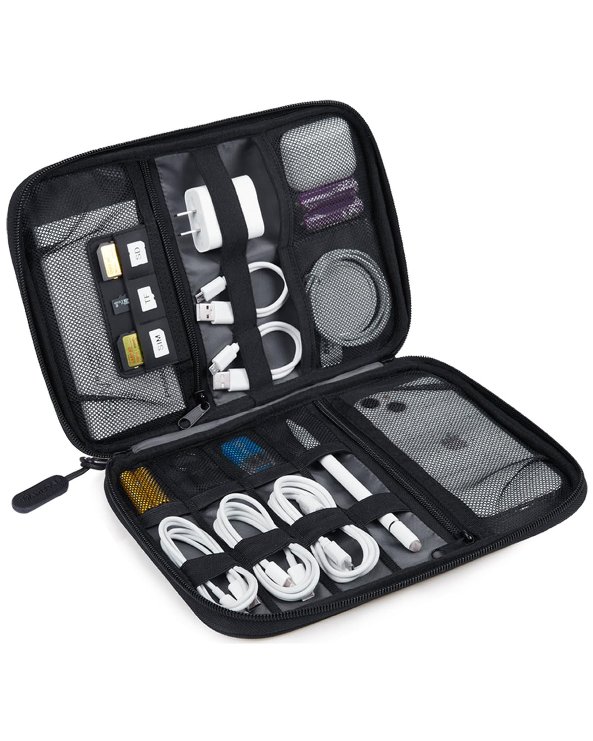 BAGSMART Large Electronics Travel Organizer Case, Tech Accessories Cord Storage Bag for Phone, Power Bank, SD Card, Cables, Black