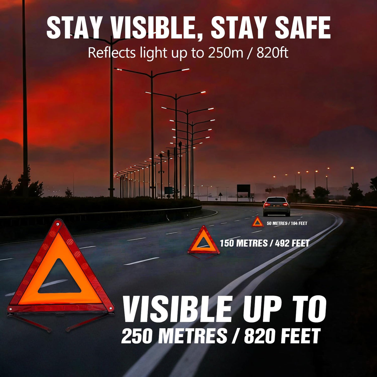 XOOL Emergency Warning Triangle Kit – Roadside Safety Kit with Reflective Warning Triangles, High-Visibility Safety Vests, Storage Bag & Gloves for Car Breakdowns & Emergencies