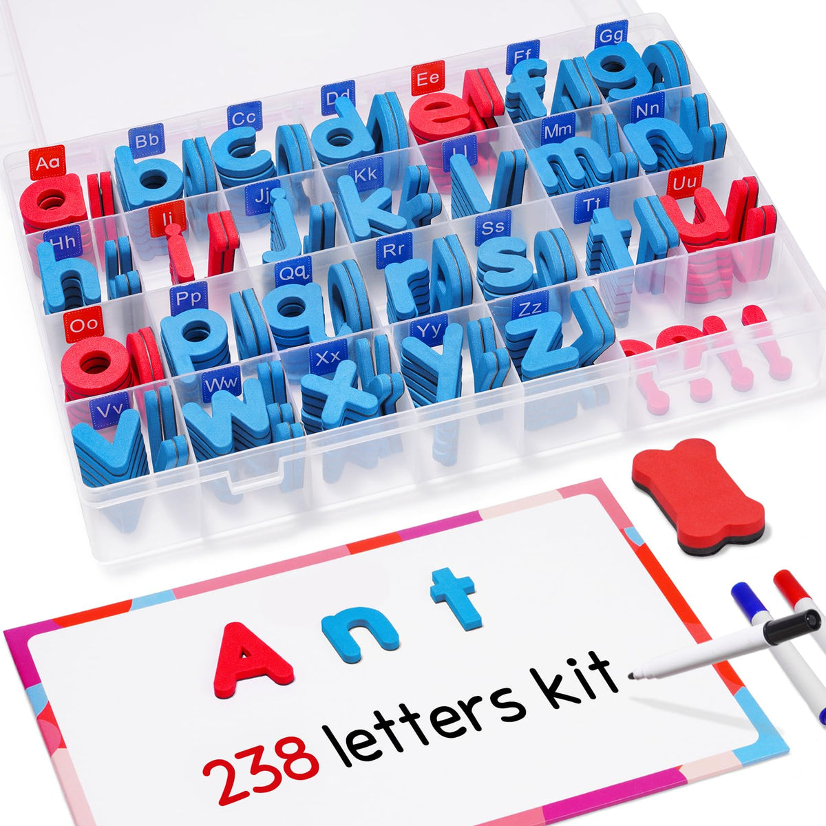 Gamenote Classroom Magnetic Letters Kit 238 Pcs with Double-Side Magnet Board - Foam Alphabet Letters for Kids Spelling and Learning