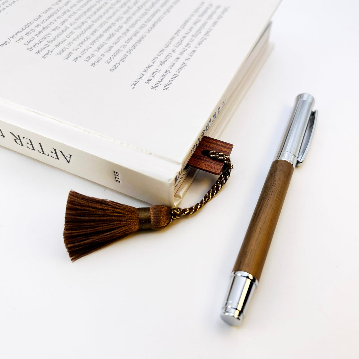 LACHIEVA LUX Fancy Walnut Rollerball Pen with Ruler/Book mark Set, Luxury Stationery Gift for Woman, Man
