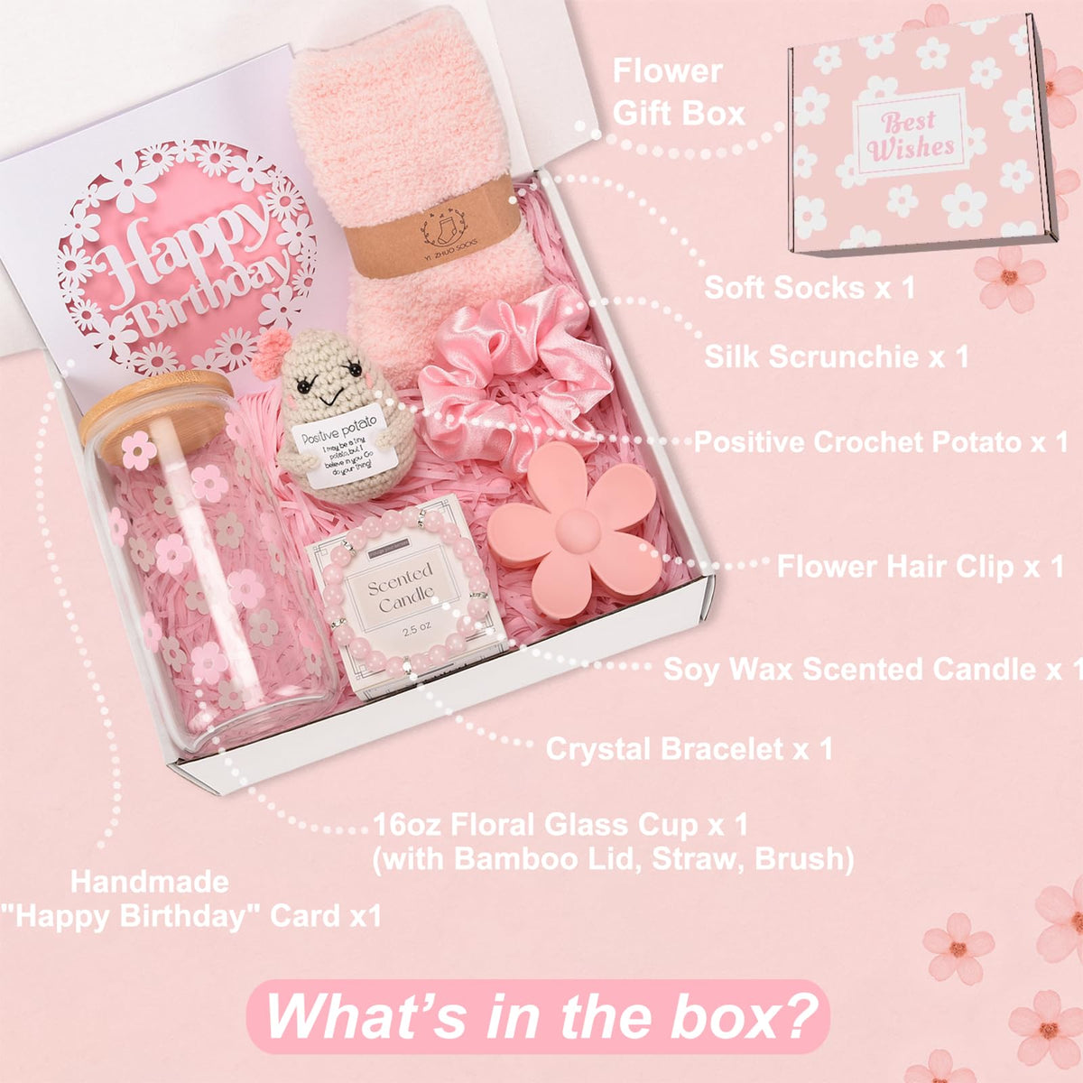 Nunubeo Birthday Gifts for Teen Girls, Cute Pink Birthday Gift Box Set for Girl, Daughter, Sister, Friend