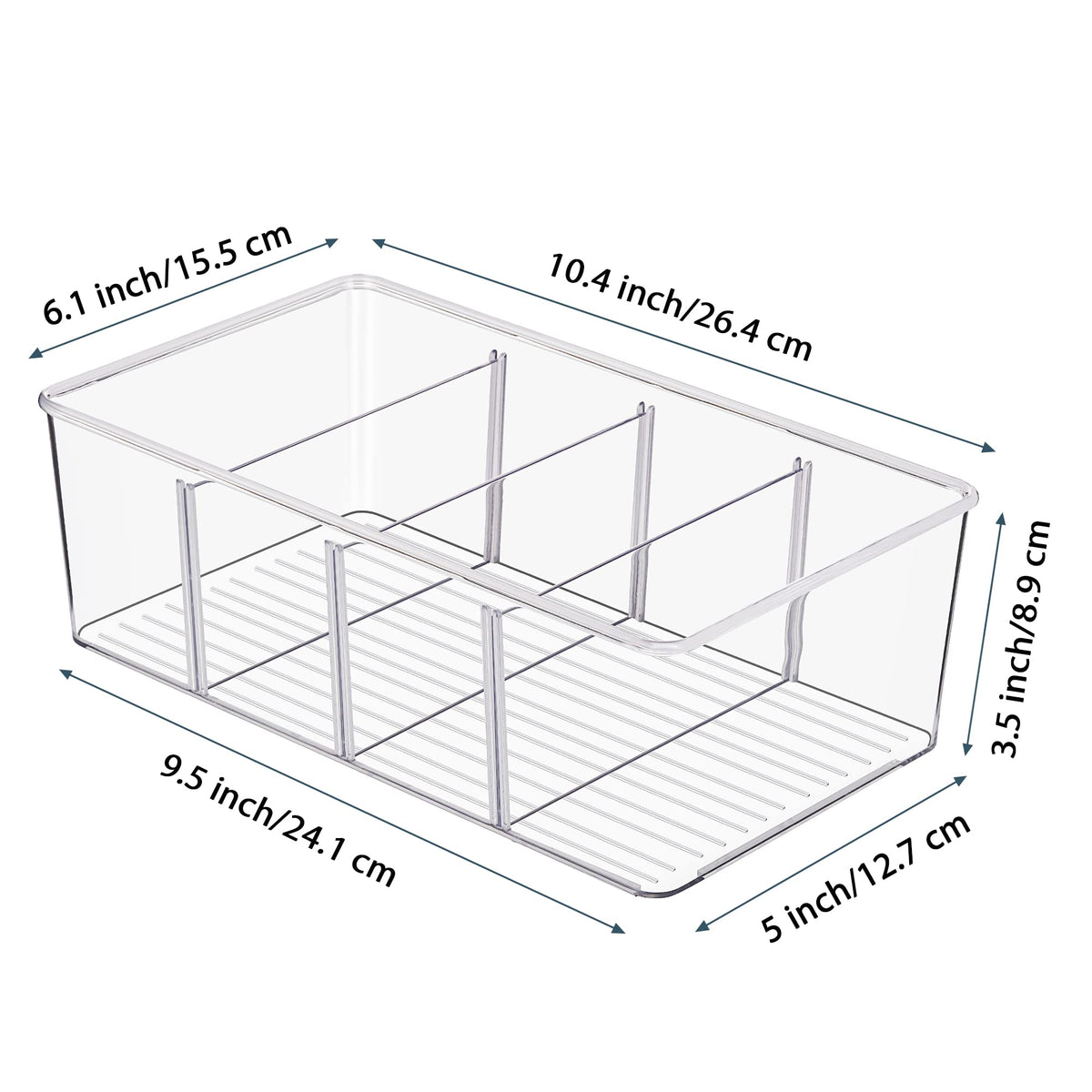 Vtopmart 4 Pack Food Storage Organizer Bins, Clear Plastic Bins for Pantry, Kitchen, Fridge, Cabinet Organization and Storage, 4 Compartment Holder Packets, Snacks, Pouches, Spice Packets