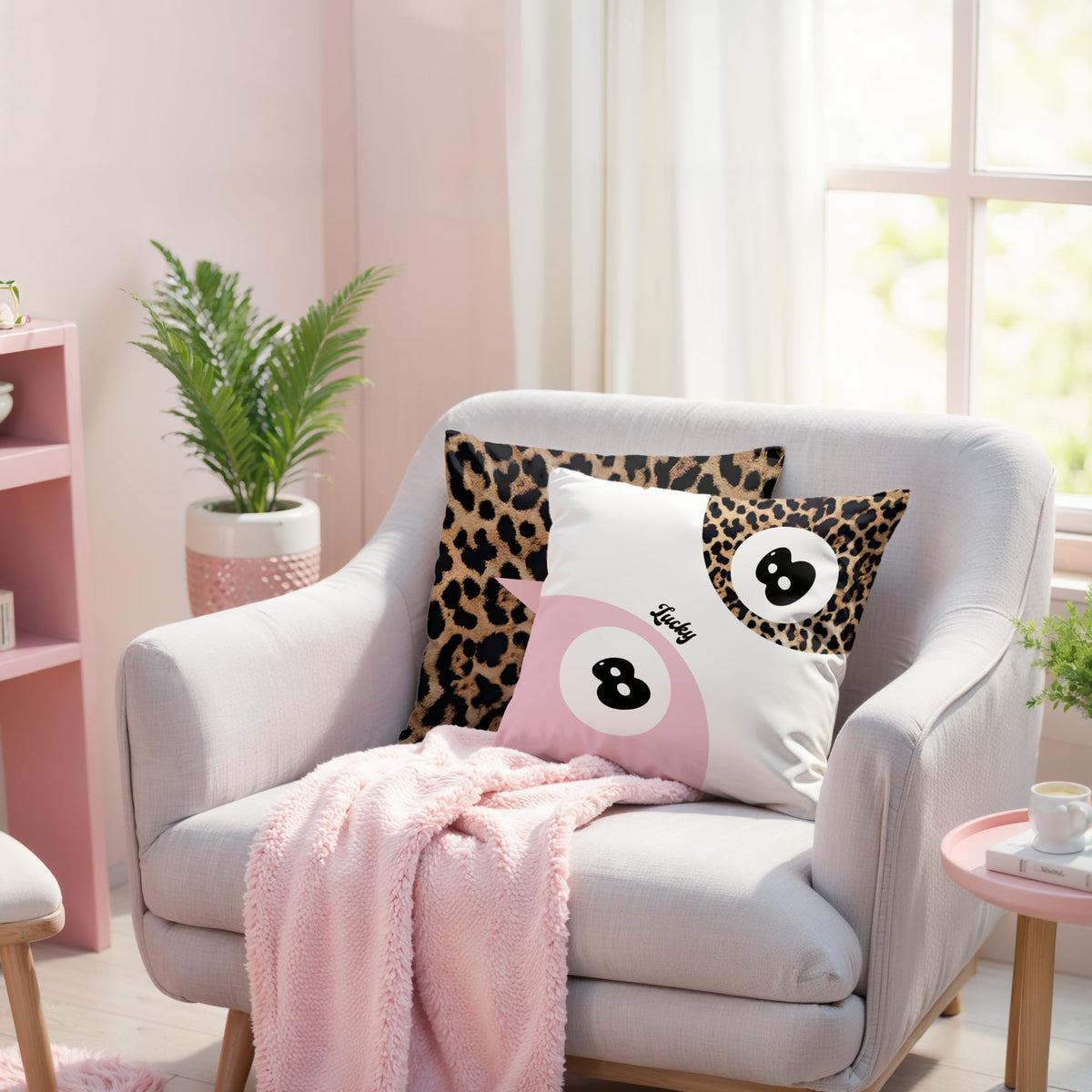 GTYNU Trendy Funky Cheetah Pink Y2K Luck 8 Ball Pillow Covers 18x18 Set of 2,Cheetah Leopard Lover Gifts for Women,Coquette Preppy Pillow Covers for Girls Room Dorm Apartment Decor