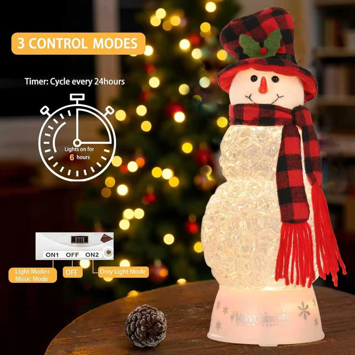 12" H Christmas Snowman Snow Globes Decorations, Snow Globe Lamp - Xmas Musical Box Holiday Decor with Timer, USB Power, Best Christmas,New Year Gift for Men,Women,Kids,Friends