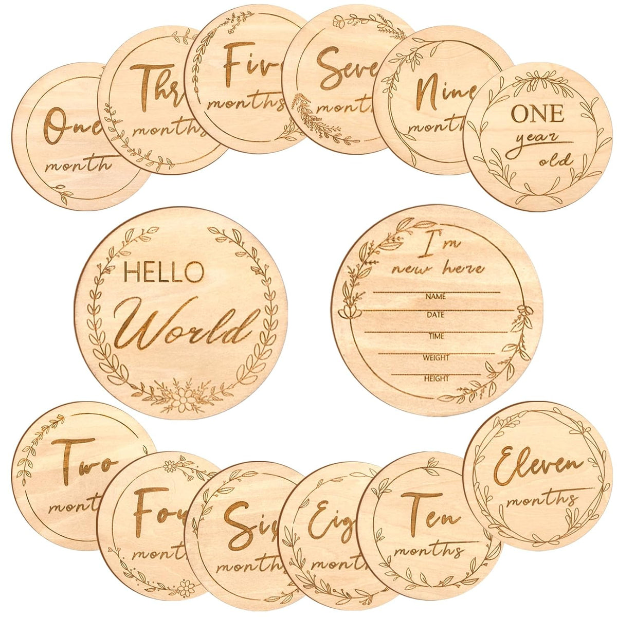 Sanyakti Signs-7 Sets Baby Monthly Milestone,Beautiful Baby Milestone Double Sided Marker Wooden Circles Discs Newborn