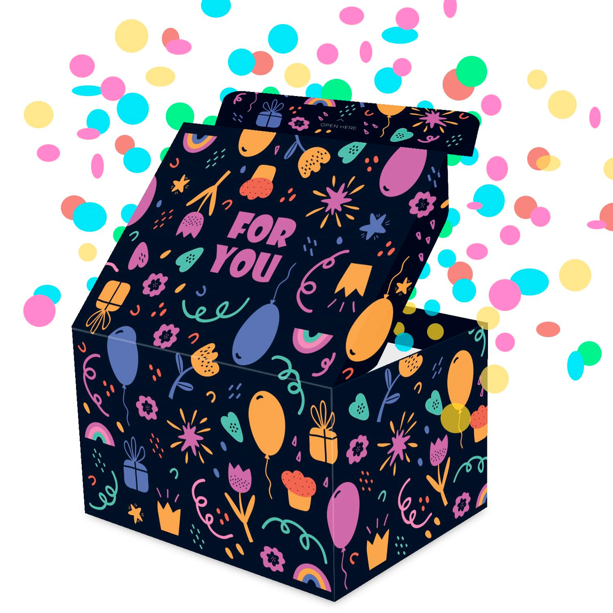 FETTIPOP Gift Box DIY, Gift Box Exploding Confetti (Rainbow Flowers) 7.1x5.5x4.3 inches, Birthday, Party, Father’s and Mother’s Day, Graduations, Anniversaries, Holidays, Any Occasion