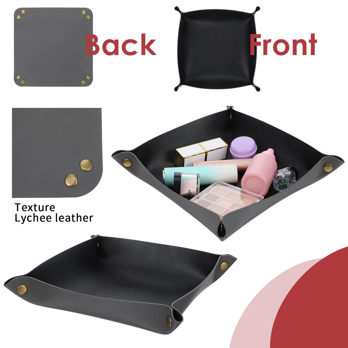 8 Pack Valet Tray PU Leather Jewelry Tray for Women and Man Portable Catchall Travel Storage Dish Plate Key Trays For Entryway Desk Organizer for Phone, Keys, Glasses, Wallet, Earphone, Watch, Coin