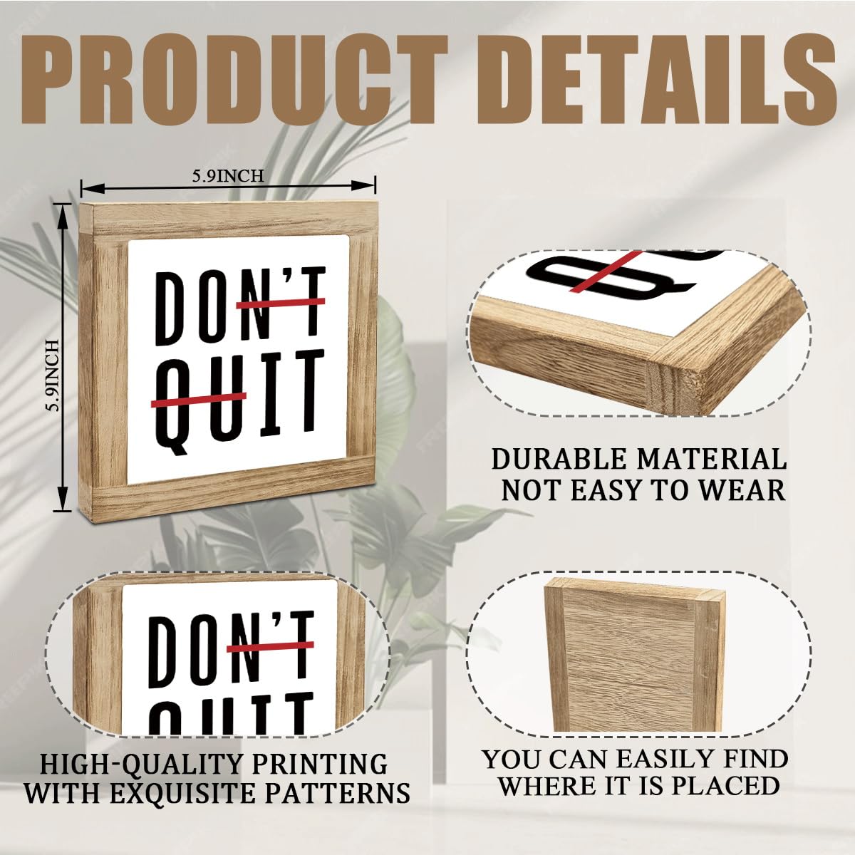 Don't Quit Wood Plaques Sign, Inspirational Wooden Box Sign, Home Wood Plaque Decor Signs, Motivational Home Office Desk Decor, Encouragement Gifts for Coworkers Students