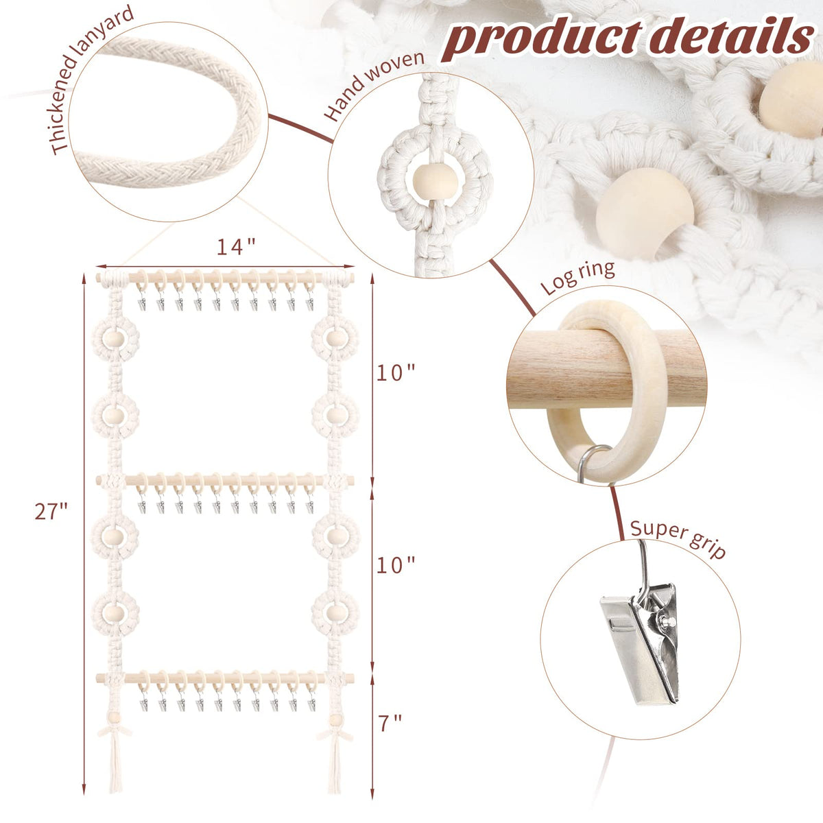 POVETIRE Baby Headband Holder, Hair Bows and Accessories Storage Organizer, Wall Hanging Decor for Nursery Toddler Girls Room (Beige-1)