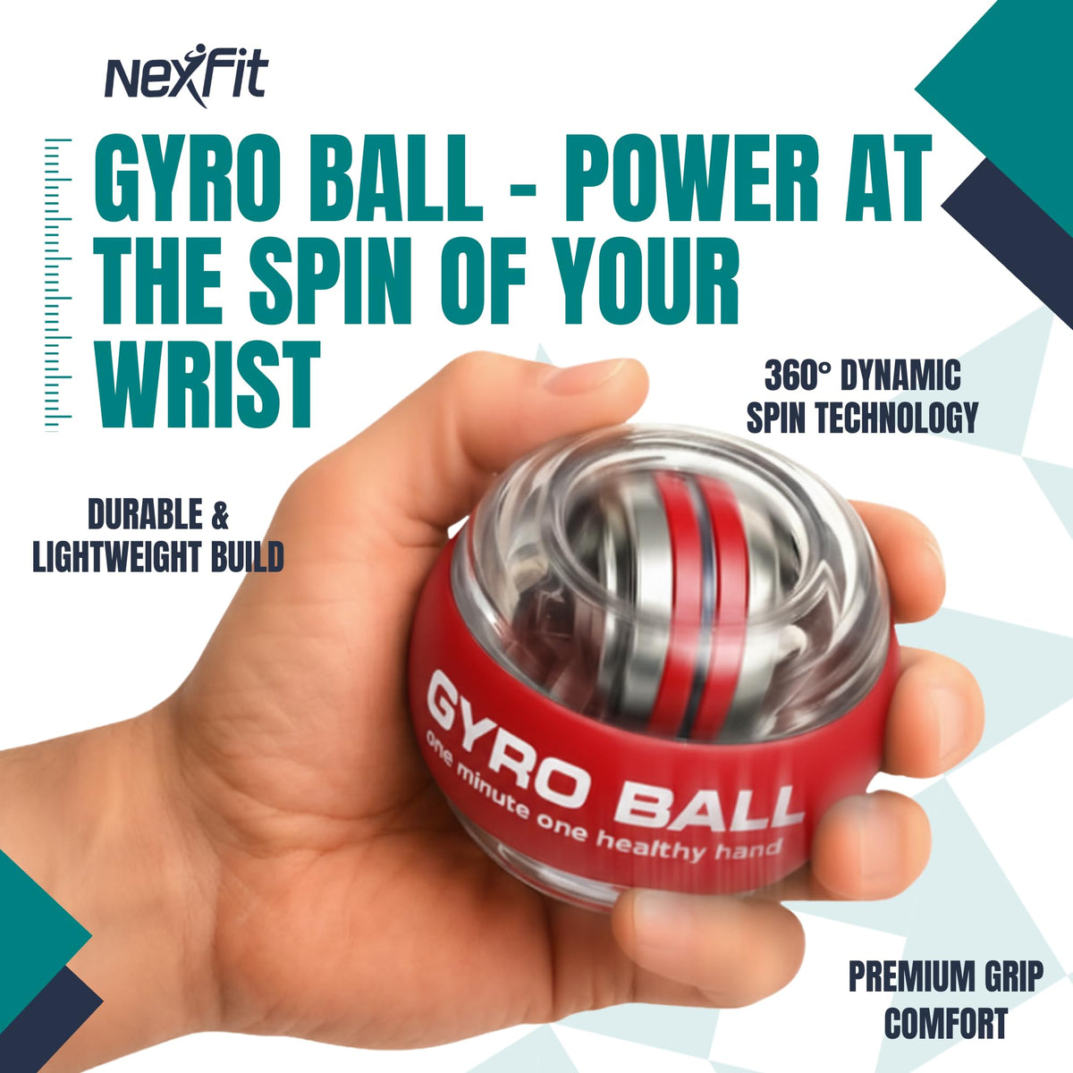 Nexfit Torque Ball Hand Exerciser - Wrist Power Gyro Ball & Forearm Exerciser – Premium Wrist Strengthener for Fitness, Rehab, Stress Relief & Dexterity Training – Portable, Gift-Ready for Adults