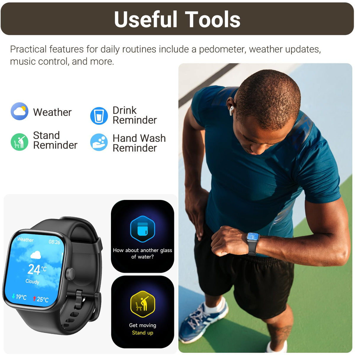 TOZO AMOLED S7 Smart Watch Bluetooth Call 1.85 Inch Ultra HD Screen, Dynamic Dials Messages Push 100+ Sports Modes, Detect Human Health Sleep Monitor with High Battery Life, Touch Function