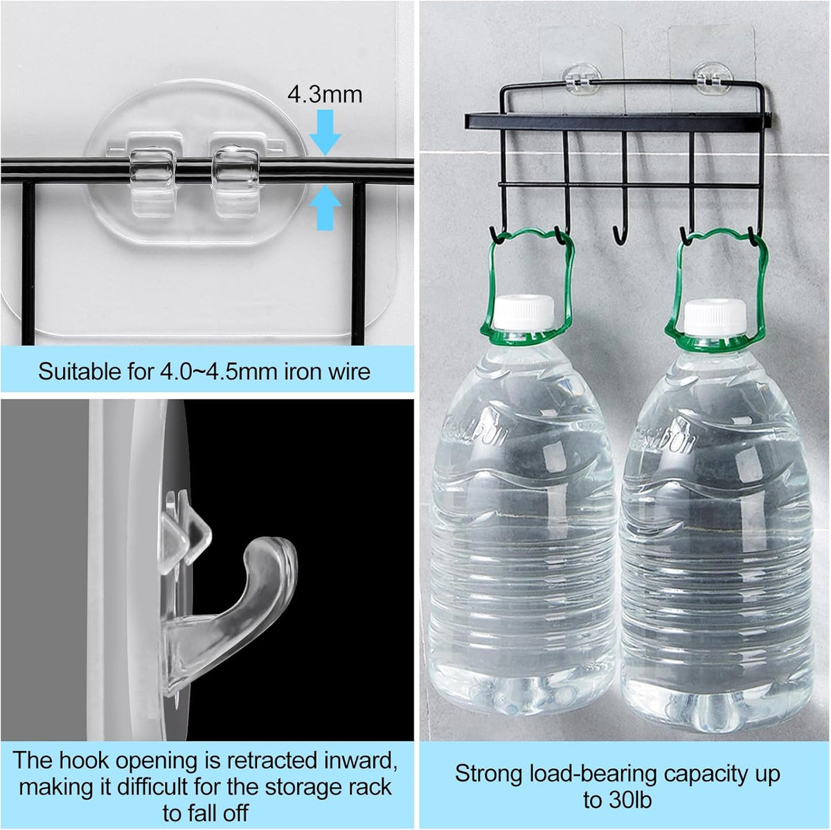 Vivinin Shower Caddy Adhesive Replacement - No Drilling Hooks for Bathroom & Kitchen | 15 Pack