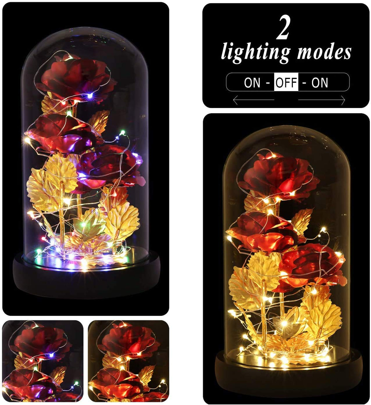 Valentine's Day Gifts for her, Eternal Rose in Glass Dome - Beauty and The Beast Inspired Keepsake, Gifts for Mom/Wife/Grandma, Preserved Roses with LED Light for Birthday/Anniversary
