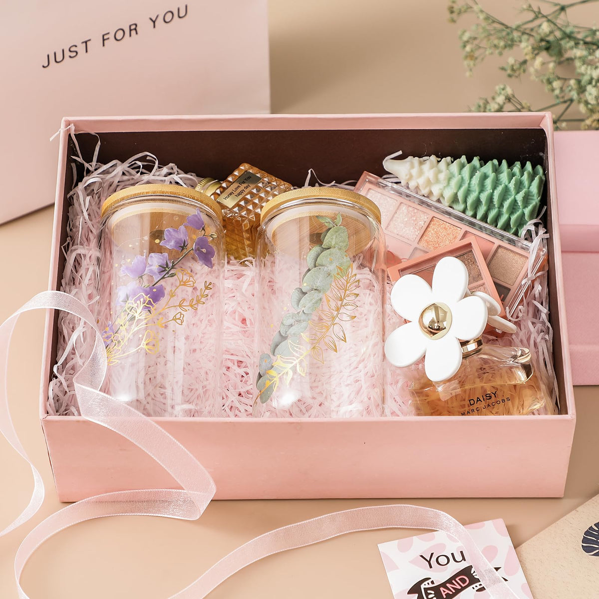 2 Pack Glass Cups with Bamboo Lids and Straws 16 oz, Gifts for Women, Drinking glasses set, Iced Coffee, Tea Cup, Cute Aesthetics Tumbler Cup, Mothers Day, Birthday Gifts for Her Mom