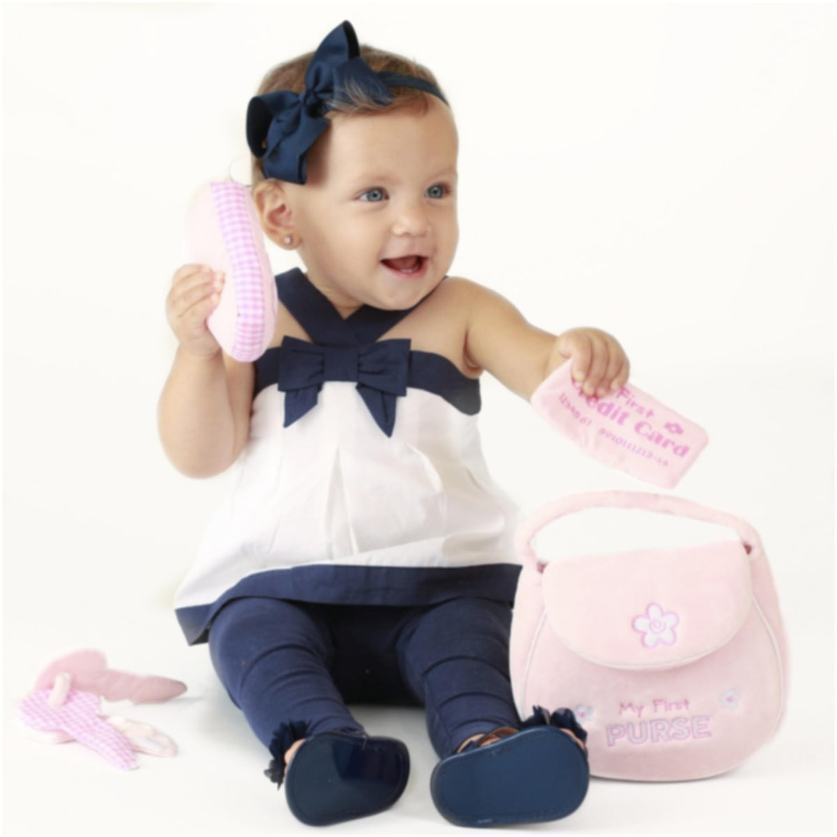 Baby GUND Play Soft Collection, My First Purse 5-Piece Plush Playset with Rattle, Mirror and Crinkle Plush Toys, Sensory Toy for Babies and Newborns, 8”