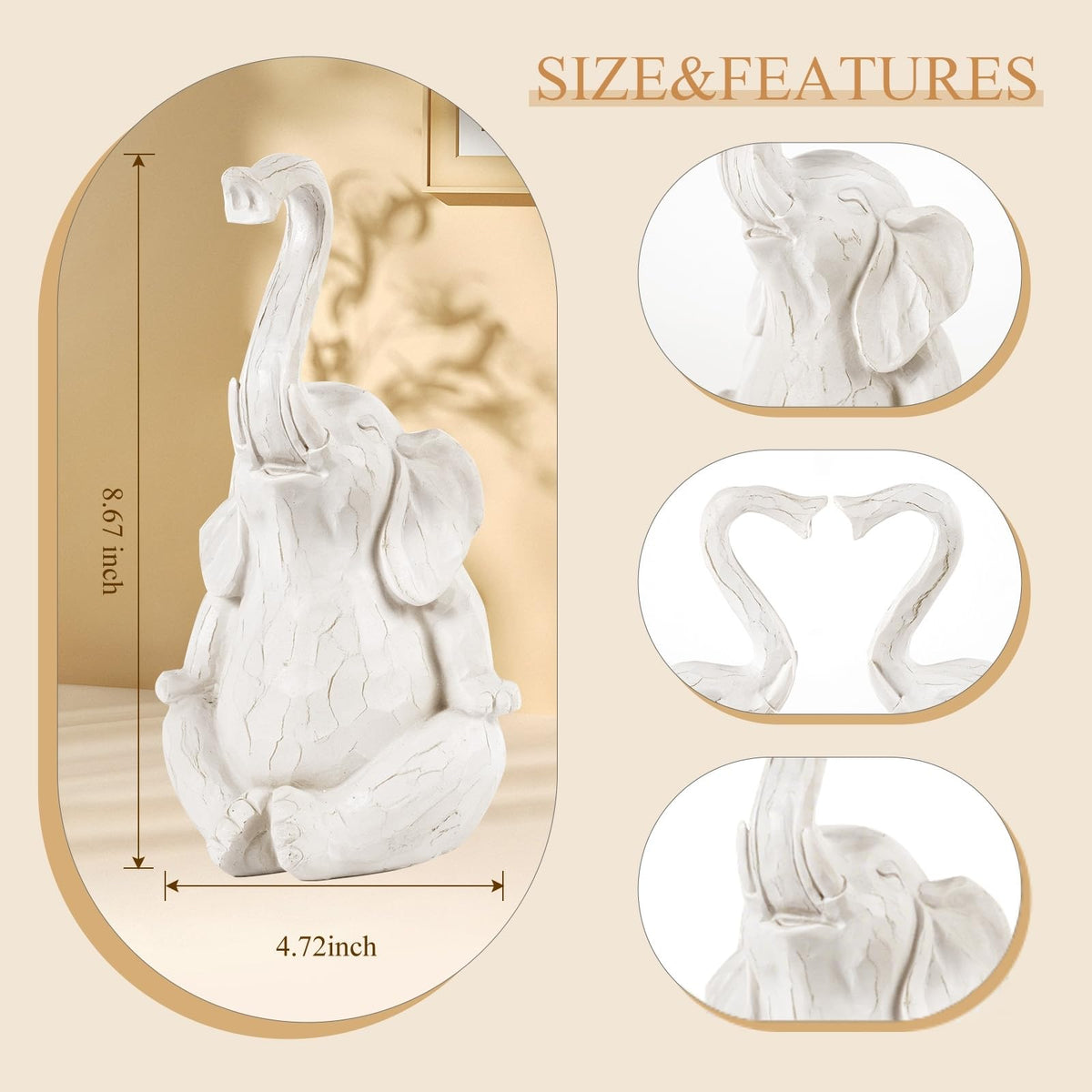 VOFSTAND Loving Pair of Elephants - Handmade Elephant Statues - Symbolic Home Decor Figurines for Love, Luck, and Harmony - Ideal Gift for Wedding, Anniversary, Mother's Day