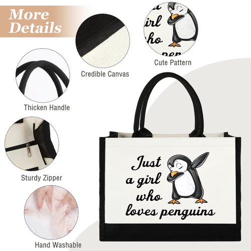 Canvas Tote Bag for Women, Cute Penguin Gifts for Penguin Lover, Animal Lover Gift Aesthetic Tote Bag Reusable Grocery Bag, Birthday Christmas Gift for Daughter Friends Sisters Who Loves Penguins