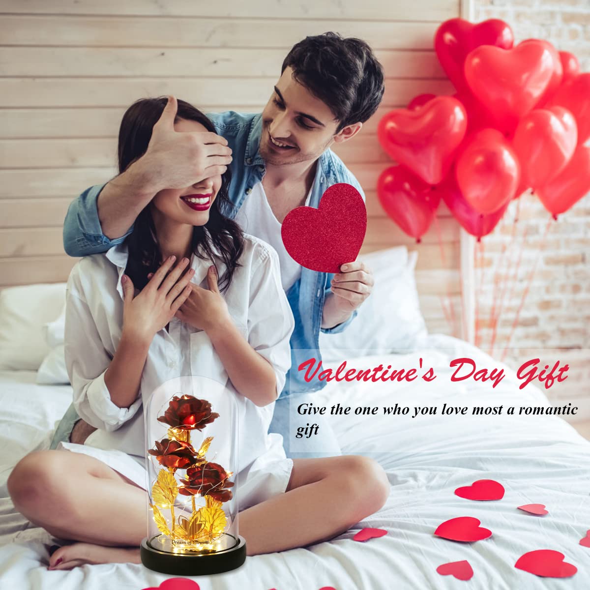Valentine's Day Gifts for her, Eternal Rose in Glass Dome - Beauty and The Beast Inspired Keepsake, Gifts for Mom/Wife/Grandma, Preserved Roses with LED Light for Birthday/Anniversary