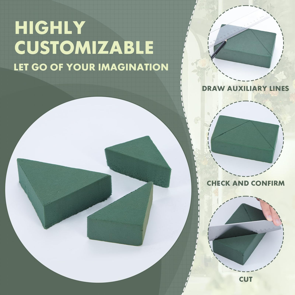 GNRZZT 10 PCS Floral Foam Blocks, 5.5"L x 3.1"W x 1.7"H Green Dry & Wet Flower Foam for Fresh and Artificial Flowers, Plant Foam for Wedding, Birthdays, Pary, Home Decorations