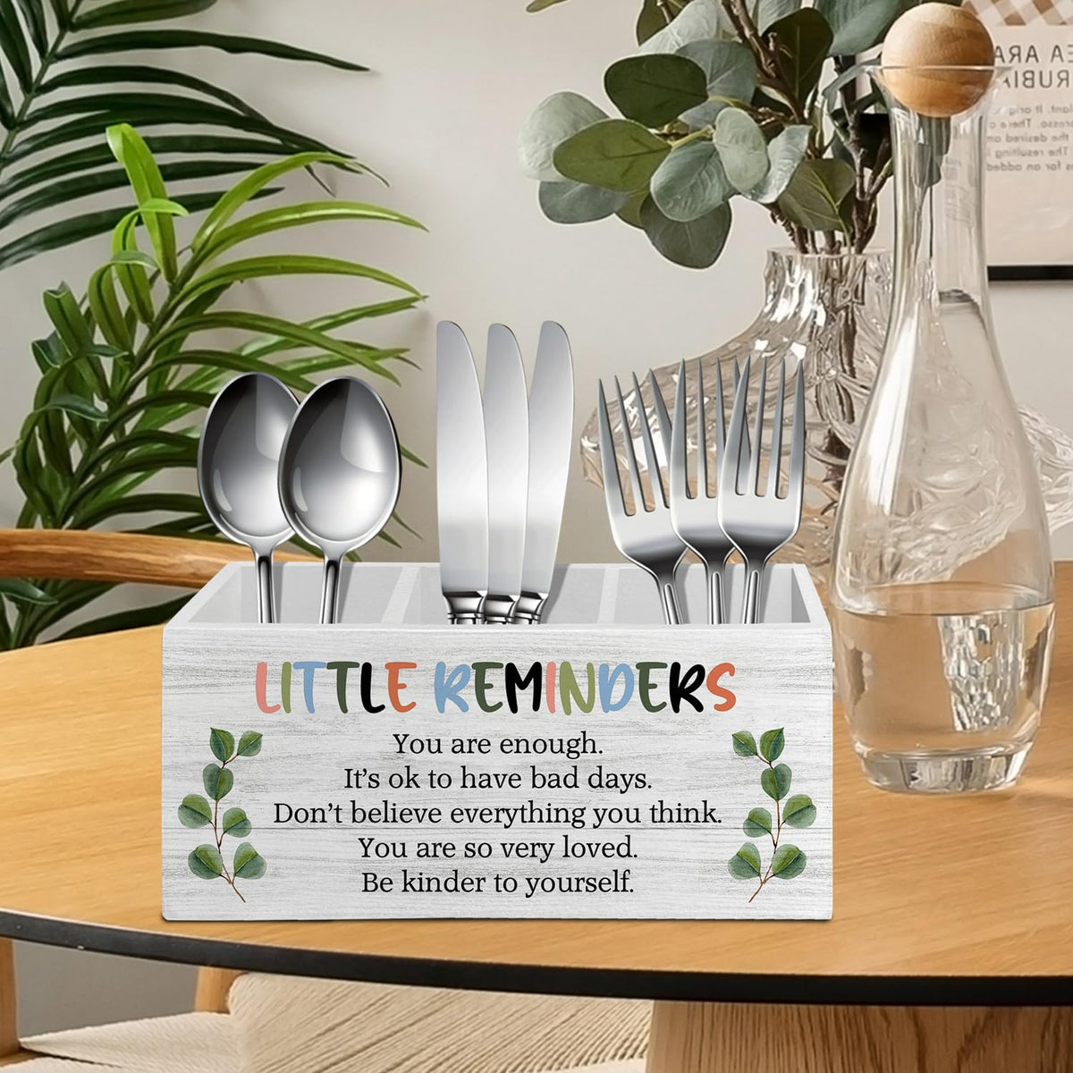 XLDLIOO Little Reminders Inspirational Pen Pencil Holder Organizer for Desk Accessories, Mental Health Motivational Wooden Box Sign Desk Decor for Home Office Decoration, Positive Gifts