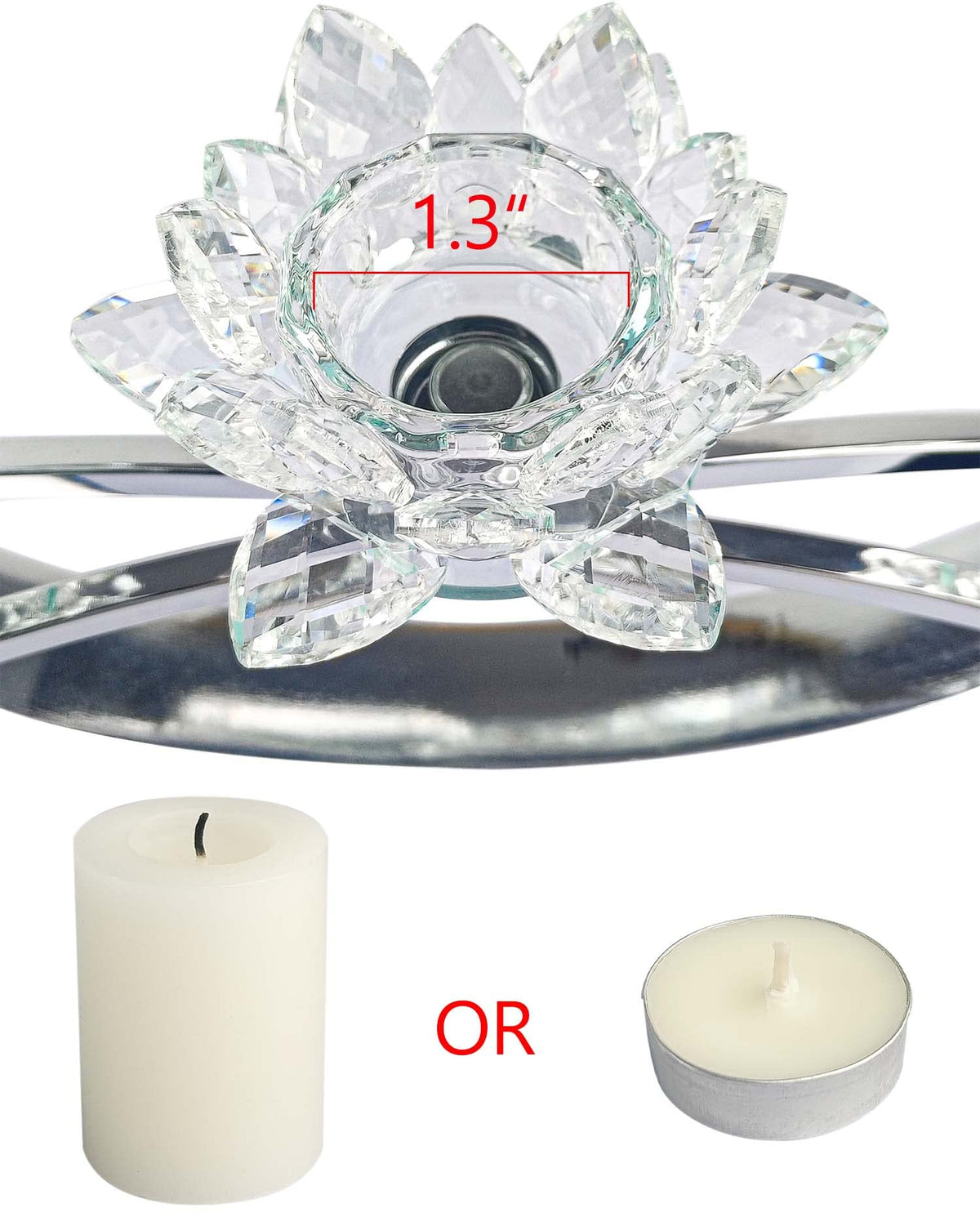 3 Arms Crystal Flower Candle Holder Bringing Tabletop tealight Holder for Party/Dining Room centerpieces (1, Silver)