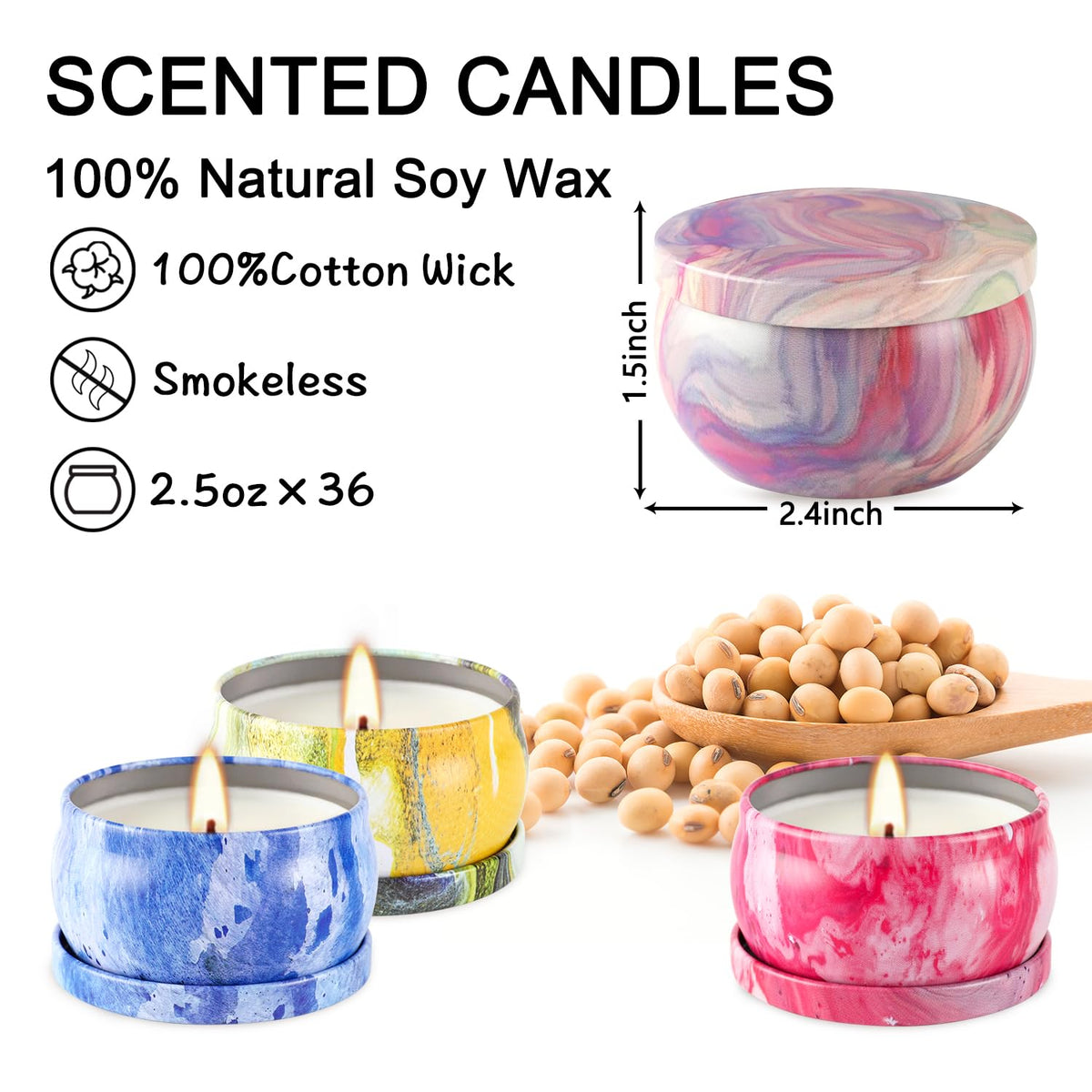 WPONSZU 36 Pack Scented Candles Gift Set for Woman, Jar Candle, 2.5 oz Soy Wax Tin Candle-Ideal Gift for Travel Home Décor