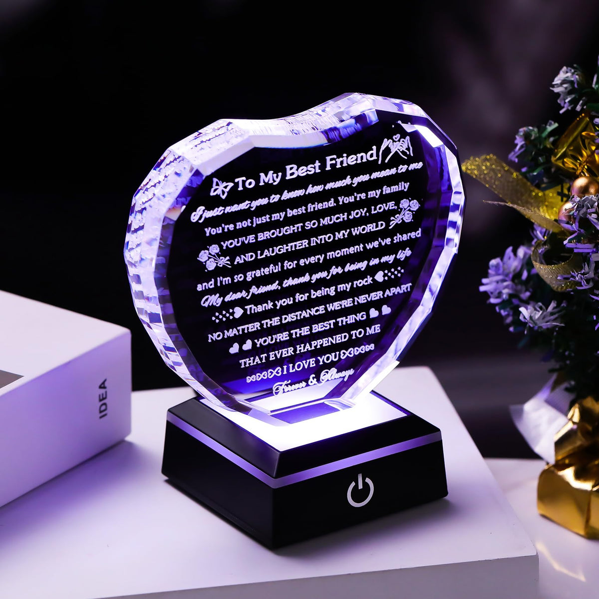 Arikyrist Best Friend Birthday Gifts with LED Base Crystal Heart Friendship BFF Gifts for Women Best Friend Bestie Gift Ideas for Women Gift for Female Friends on Christmas Wedding Valentine's Day