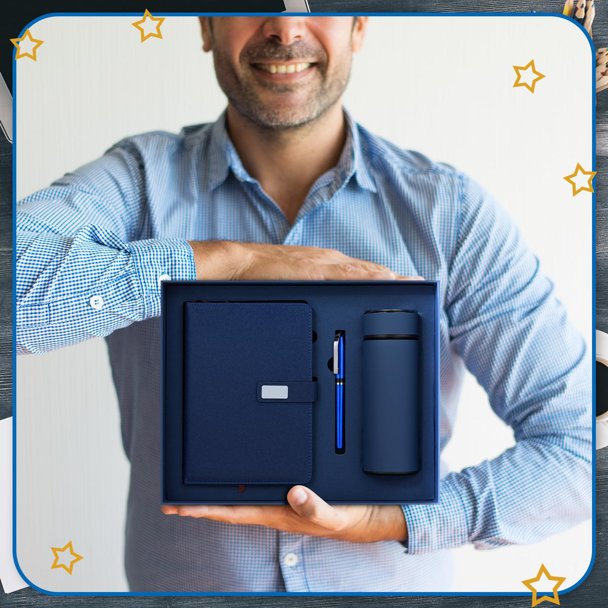 Honoson Employees Appreciation Gift Set for Men, New Employee Welcome to The Team Sets Notebook Pen and Tumbler May You Be Proud, Farewell Gifts for Coworkers(Blue)