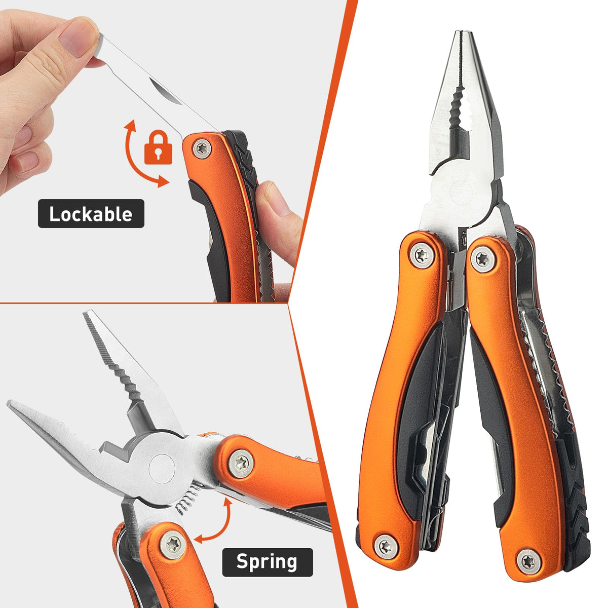 5 Packs Needle Nose Pliers, Multi Tool, Hiking Essentials, Fathers Gifts, Multitool Pliers, Camping Knife with Holster and Nylon Sheath for Outdoor, Fishing, Hunting, Hiking by WIWUE GUO(orange)