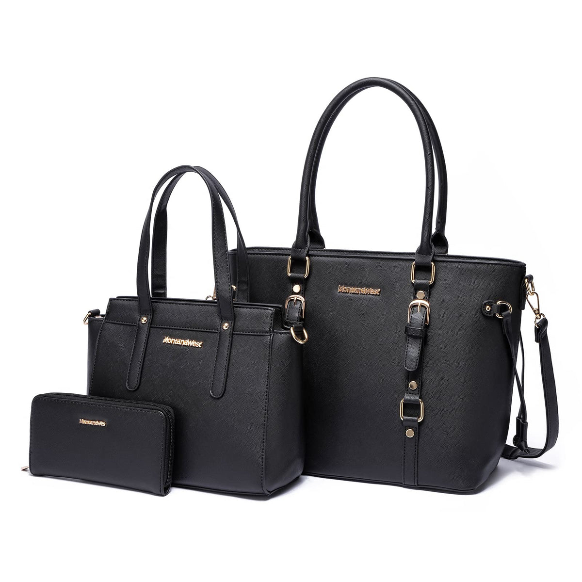 Montana West 3PCS Purses for Women Tote Bag and Wallet Set Shoulder Satchel Crossbody Bags Leather Handbag for Gift Travel Casual Work MWC3-C032WBK