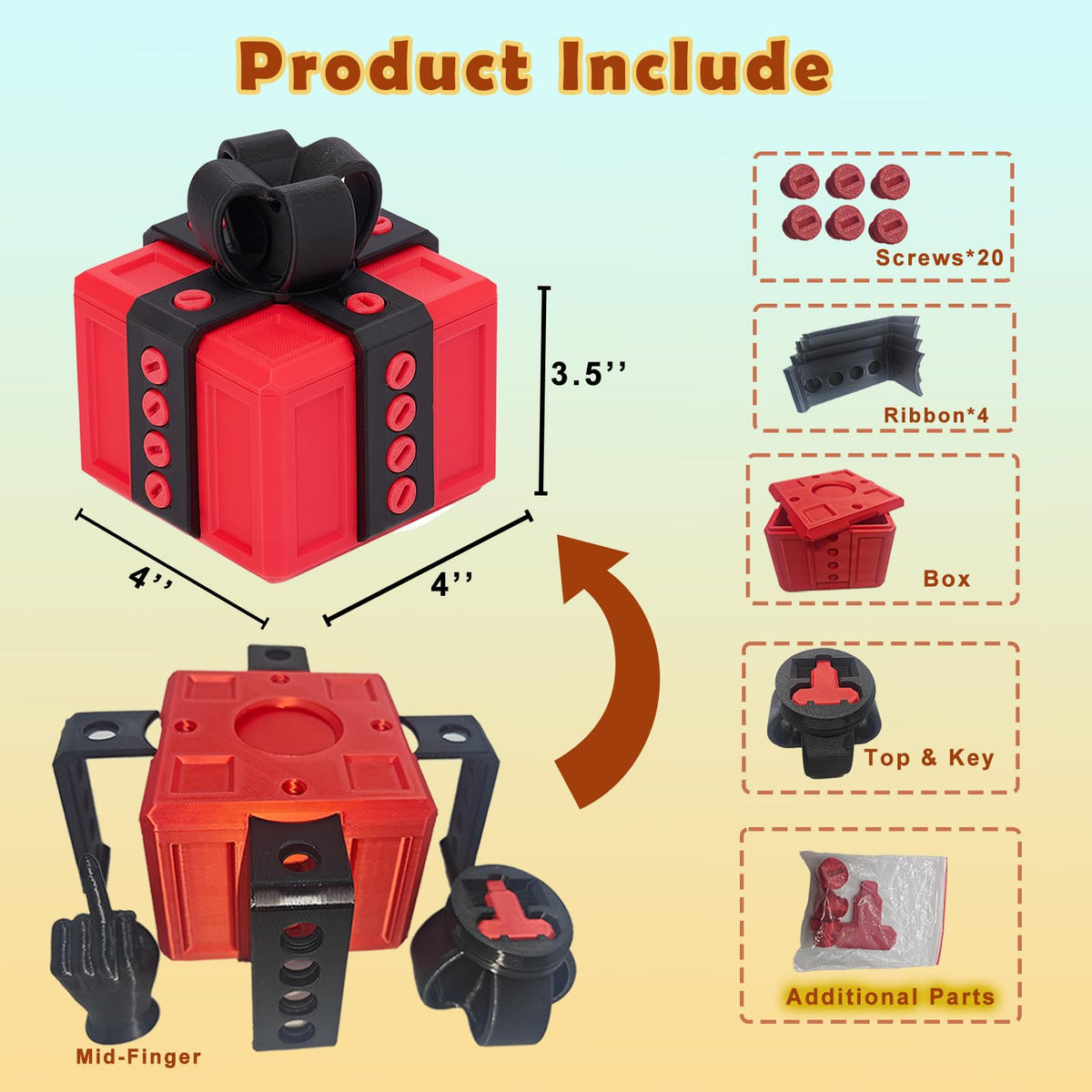 Annoying Gift Box with Screws, 3D Printed Puzzle Money Gift Box, Large Surprise Prank Box for Cash, Christmas Birthday Holiday Gag Gift (Red Black)